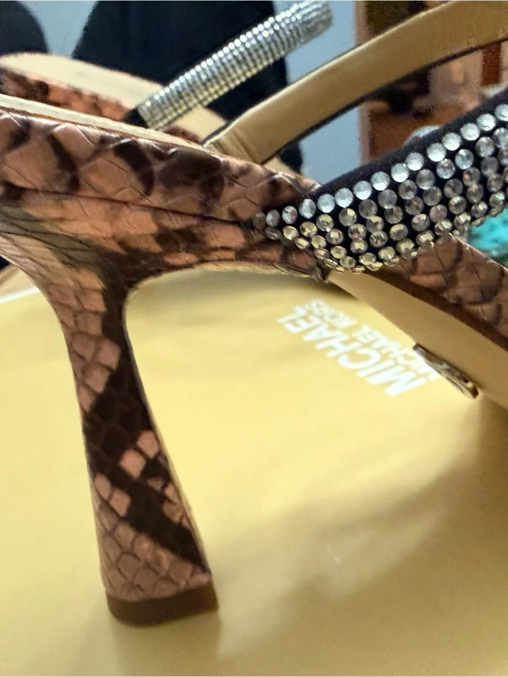 Michael Kors Turquoise Snake-Print Crystal-Strap Heels